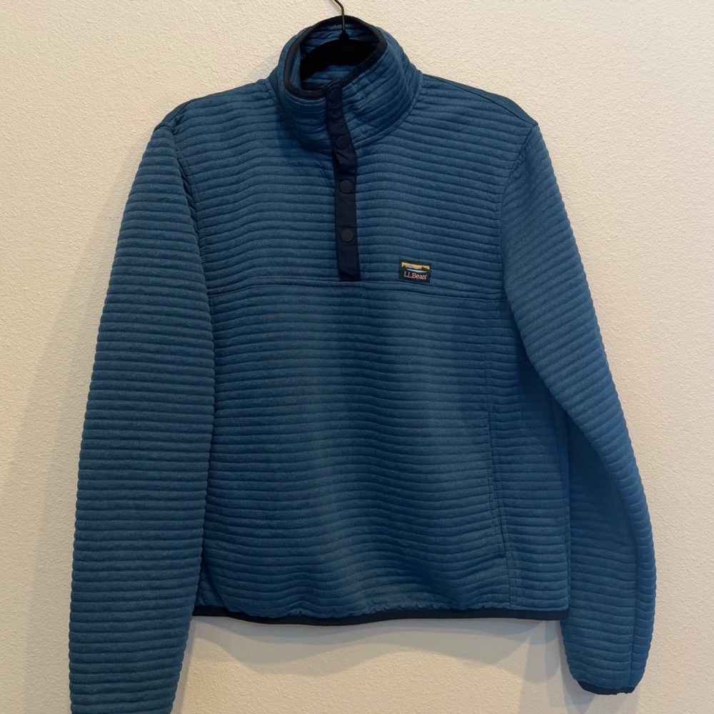 LL Bean Mens Airlight Knit 1/4 Snap Pullover Slightly Fitted Jacket Blue Large M